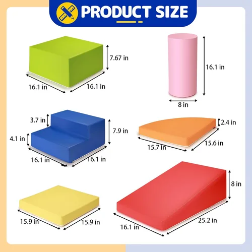 Vista 2 de Juguetes de escalada de cuero sintético suave de 6 piezas para bebés, bloques de escalada de espuma para niños pequeños en interiores, juego