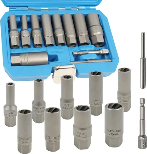Vista 7 de Juego de 3 tuercas giratorias, herramienta extractor de tuercas de tornillo de transmisión de 1/2 pulgada Metric, 17mm, 19mm, 21mm Socket, Damaged
