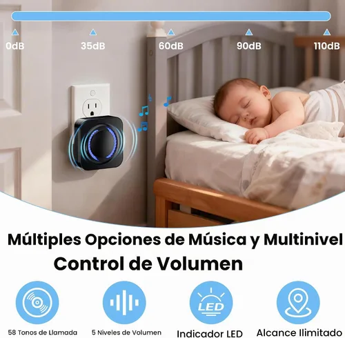 Vista 4 de Timbre inalámbrico inteligente para Ring, Blink, Google Nest - Paquete de 2, más de 99 ampliables, funciona con Alexa, sin cableado/suscripción, sin