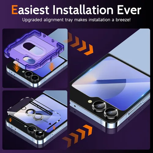 Vista 2 de YWXTW EZ Alignment - Protector de pantalla para Samsung Galaxy Z Flip 6/Z Flip 7 FE, 2 protectores de pantalla de vidrio templado frontal + 1 juego