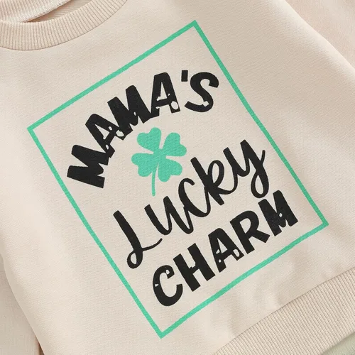 Vista 4 de Amiblvowa Conjunto de sudadera de manga larga para el día de San Patricio para bebé niño, sudadera de manga larga y pantalones deportivos casuales