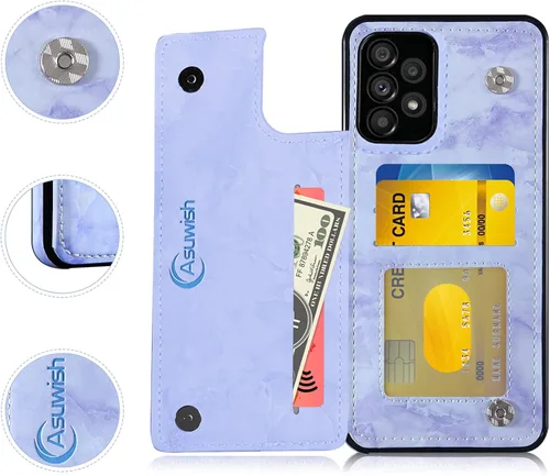 Vista 2 de Asuwish Funda de teléfono para Samsung Galaxy A52/A52S 5G con protector de pantalla de vidrio templado y cartera de mármol con tapa abatible