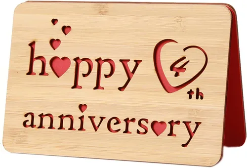 Vista 45 de Tarjeta de felicitación de madera para el primer aniversario, hecha a mano, 1 año, aniversario de boda, tarjeta de primer aniversario para ella, él