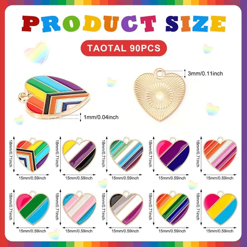 Vista 2 de SANNIX 90 Piezas Dijes de Corazón del Orgullo Corazón Arcoíris Dijes de Aleación Esmaltados a Rayas Colgante para Hacer Joyas Dijes Pendientes 10