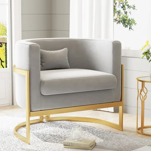 Vista 10 de Silla Decorativa Moderna de Cuero Sintético, Silla de Brazos Moderna y Confortable, Silla de Sofá Individual Tapizada para Sala de Estar