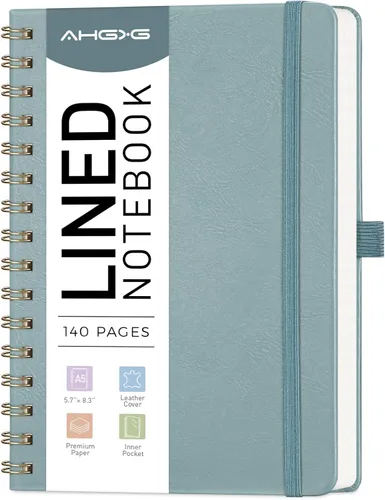 Vista 9 de AHGXG Cuaderno de espiral rayado de 8.5 x 11 pulgadas, cuadernos grandes A4 para mujeres y hombres, cuaderno de cuero de tapa dura con rayas