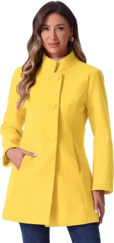 Vista 16 de Allegra K Abrigo de invierno para mujer, abrigo de cuello alto medio largo Negro