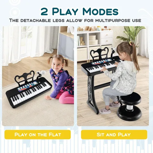 Vista 4 de Costzon Piano para niños, teclado de piano de juguete de 37 teclas con micrófono, taburete y soporte de música, piano electrónico portátil, juguete