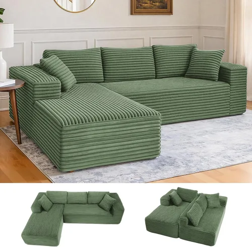 Vista 11 de LUCKLIFE - Sofá seccional modular con chaise en forma de L, sofás sin patas tapizados en pana para sala de estar, sofá cama extragrande, no requiere