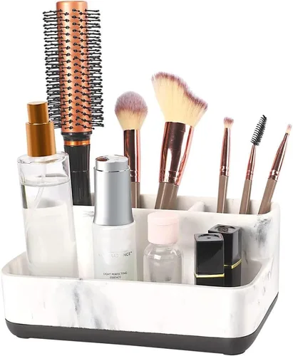 Vista 10 de zccz Organizador de baño de 2 niveles, ideal como organizador de encimera de cocina o baño, organizador de maquillaje con acabado negro