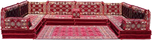 Vista 18 de arabicsofa Sofás seccionales en U hechos a mano – Asientos tradicionales en el suelo estilo Jalsa árabe