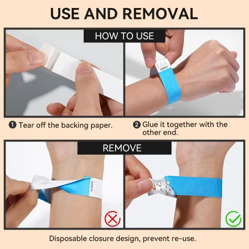 Vista 8 de 150 pulseras de papel para eventos, pulseras de papel, impermeables, imprimibles (verde, azul, rojo)
