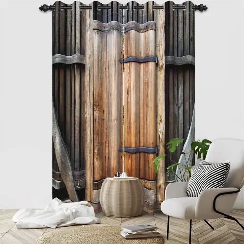 Vista 106 de Cortinas rústicas para ventana de puerta de granero, puerta de madera gris, puerta de garaje, tratamiento de ventana para sala de estar, dormitorio