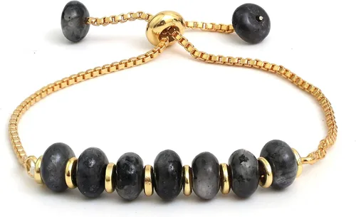 Vista 27 de Gempires - Pulsera de cuentas redondas naturales, chapada en oro amarillo de 14 quilates, joyería hecha a mano, pulseras ajustables para mujer