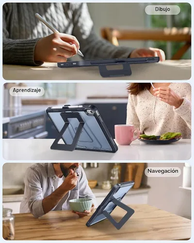 Vista 4 de DTTO - Funda para iPad (A16) 11ª generación de 11 pulgadas y 10ª generación, color negro Funda protectora a prueba de golpes con protector