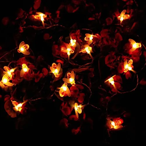 Vista 7 de Guirnalda de luces solares de abeja, 100 luces LED de abeja alimentadas por energía solar, luces de hadas de abeja para el hogar, jardines, parque