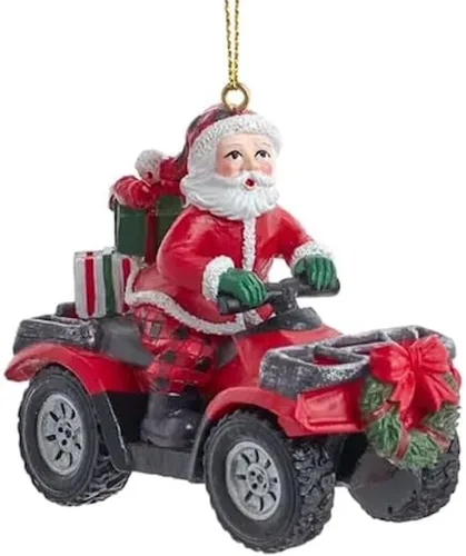 Vista 4 de The Bridge Collection Adornos de Papá Noel y un reno en ATV – Juego de 2 – Reno de campo y Papá Noel en cuatro ruedas – Adornos de Navidad para caza