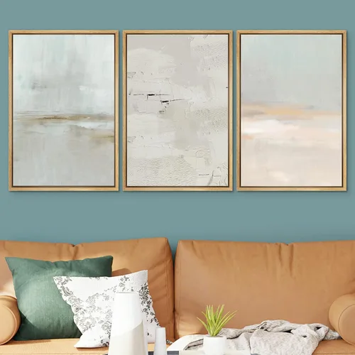 Vista 566 de SIGNWIN Lienzo enmarcado para pared, juego de arte pastel con cadena montañosa, bosque, niebla, naturaleza silvestre, ilustraciones modernas, arte