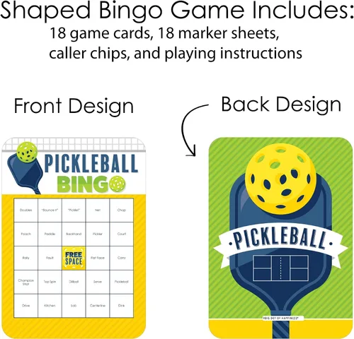 Vista 3 de Big Dot of Happiness Let's Rally - Pickleball - Tarjetas de bingo y marcadores - Juego de bingo para fiesta de cumpleaños o jubilación - Juego de 18