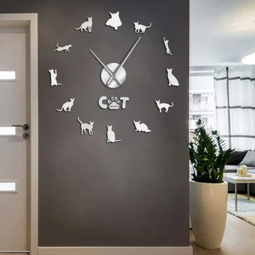 Vista 10 de The Geeky Days Gato doméstico de pelo corto gatos abisinios sin marco, reloj de pared de bricolaje grande mudo pegatinas de pared Etiopía gato sala