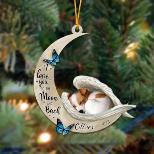 Vista 117 de Adorno colgante personalizado de ángel durmiendo en la luna, perro sabueso afgano, nombre personalizado, acrílico impreso en 2D plano – cumpleaños