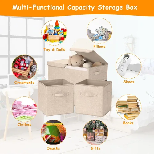 Vista 6 de Paquete de 3 Cajas Grandes de Almacenamiento de Juguetes de 23" con Cubos Contenedores de 11", Organizador Cofre de Juguetes Plegable con Tapas