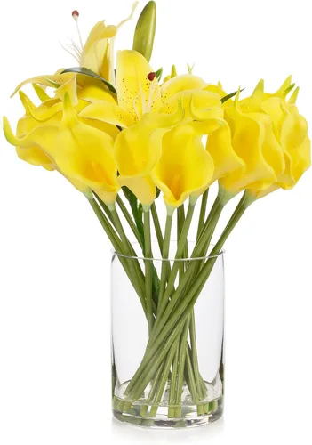 Vista 6 de Real Touch - Flores artificiales con jarrón, arreglo de flores artificiales en jarrón con agua sintética para decoración de mesa de comedor, centros