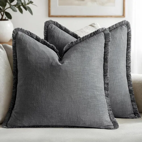 Vista 42 de MIULEE Juego de 2 fundas de almohada decorativas de lino neutro con flecos, fundas de cojín de estilo bohemio con borlas para sofá, cama, sala