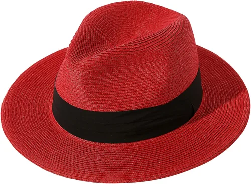 Vista 33 de Lanzom - Sombrero de paja playero para mujer, de ala ancha, plegable, estilo Fedora, UPF50+