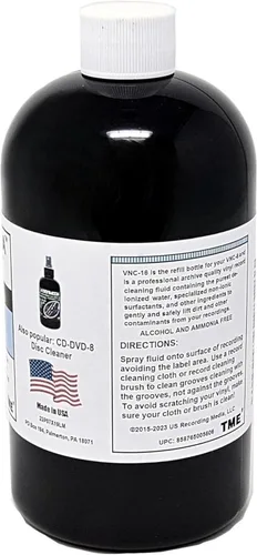 Vista 2 de Solución de limpieza de discos de vinilo, fórmula profesional sin residuos, repuesto de 16 onzas para botella de spray VNC-8 fabricada en EE. UU
