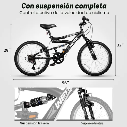 Vista 2 de WEIZE Kids Mountain Bike 20 24 inch Kids' Bicycles for 8-14 Years Old Boys Girls with Dual Full Suspension, 6 Speeds Drivetrain, High-Carbon Steel