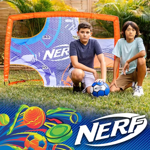 Vista 7 de NERF Mini portería de fútbol para niños + objetivo de tiro, portería de fútbol portátil desplegable Proshot con objetivo integrado, portería 2 en 1