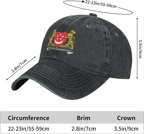 Vista 6 de Gorra de béisbol unisex con escudo de armas de Singapur, ajustable, sombrero de mezclilla, Negro