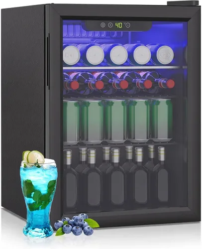 Vista 9 de Mini Refrigerador de 24 Latas - Refrigerador de Bebidas de 0.9 Pies Cúbicos con Puerta Reversible para Refrescos, Vino, Cerveza, Control