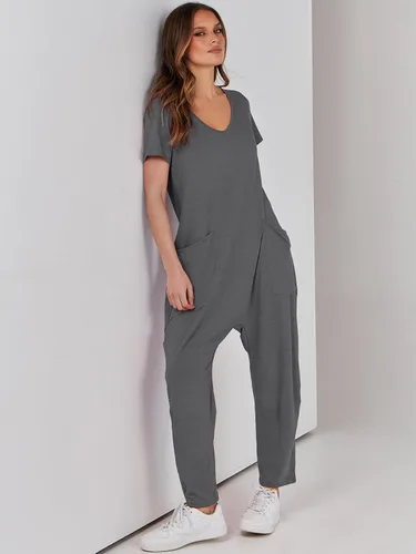 Vista 8 de ANRABESS Enterizo de verano de manga corta con cuello en V para mujer, estilo casual, holgado, con bolsillos