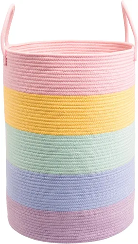 Vista 15 de XUANGUO - Cesta de lavandería de cuerda de algodón, cesta tejida de almacenamiento para ropa, cesta de mimbre para sala de estar, dormitorio, cesta