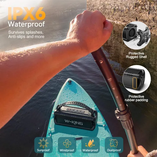 Vista 3 de W-KING Altavoces Bluetooth Portátiles Inalámbricos, (60W Pico) 30W RMS IPX6 Altavoz para Exteriores Impermeable Fuerte, 24H, EQ, AUX, Tarjeta TF