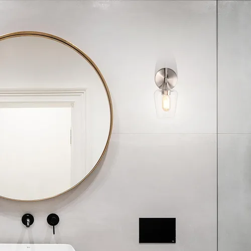 Vista 6 de Edvivi Lámpara de tocador de baño de 1 luz, níquel cepillado moderno con pantalla de vidrio transparente, apliques de pared para espejos, Latón
