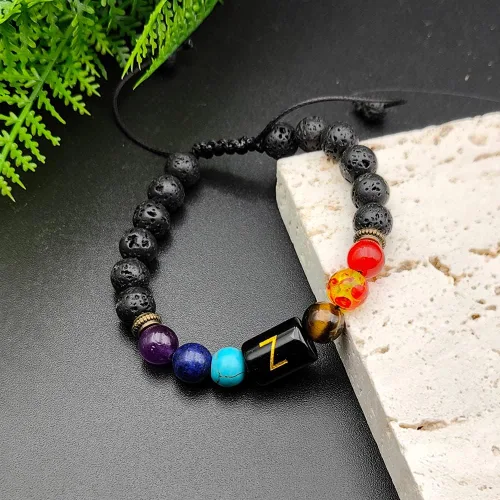 Vista 4 de XIMEO Pulseras de cuentas con iniciales para hombres y mujeres, pulseras de piedra curativa de piedra curativa de piedra de chakra, ojo de tigre