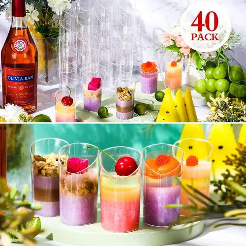 Vista 5 de Paquete de 100 mini tazas de postre con cucharas, pequeñas de plástico transparente de 3 onzas, inclinadas y redondas, vasos desechables tipo