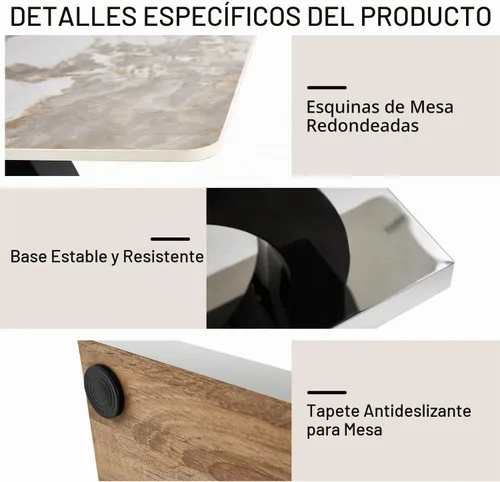 Vista 5 de Ebullient Juego de Mesa de Comedor Moderno para 4, Juego de 5 Piezas de Mesa de Comedor y Sillas para 4, Tablero de Mesa de Mármol PDLB y Base