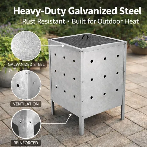 Vista 4 de Bote de basura con barril de combustión, hoguera de metal galvanizado resistente para uso en casa y jardín, ideal para papel, basura, desechos al