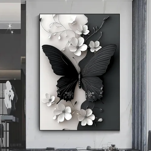 Vista 7 de Lienzo de mariposa blanca para pared, pintura minimalista texturizada, arte abstracto de mariposa blanca para pared, arte abstracto moderno, póster