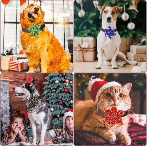 Vista 6 de Silkfly 60 piezas de collar de perro, flores a granel, collar de invierno, corbatines de flores, accesorios para perros pequeños, medianos