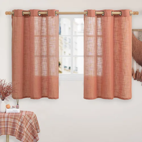 Vista 49 de LAMIT Cortinas de lino marrón caramelo para sala de estar, 84 pulgadas, de lino sintético, texturizado, filtrante de luz, paneles de privacidad