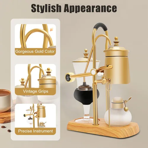 Vista 6 de Belga Royal Coffee Machine Set Balance Syphon Sifon Cafetera Gold Sifon Brewer 15oz 13.5 fl oz Dorado