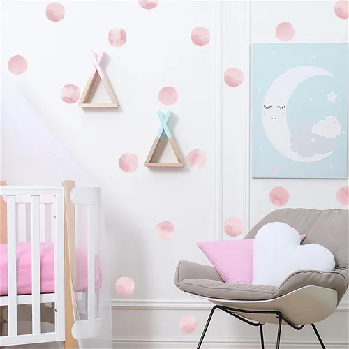 Vista 7 de 6 hojas de 72 calcomanías de pared de lunares de acuarela colorida, calcomanías de pared de arte de arco iris, vinilo extraíble para niños Colorido