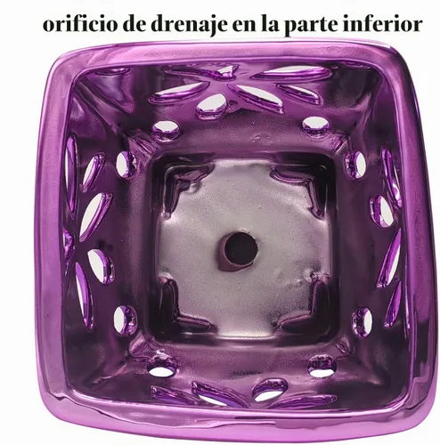 Vista 5 de Macetas de orquídeas con agujeros cuadrados de cerámica para orquídeas de Púrpura