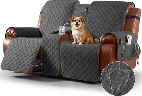 Vista 12 de Ruaozz Funda impermeable para sofá biplaza reclinable con consola, funda antideslizante para sofá reclinable dividido, con correas elásticas Beige