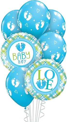 Vista 2 de Qualatex Caja de 7 piezas de ramo de globos, círculos de primer cumpleaños Stars-Boy